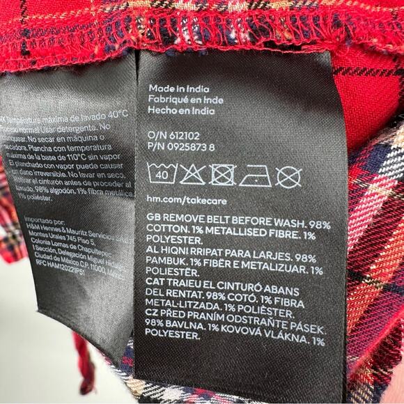 H&M girl’s belted red checkered plaid button down shirt dress Size US 10 - Picture 6 of 8